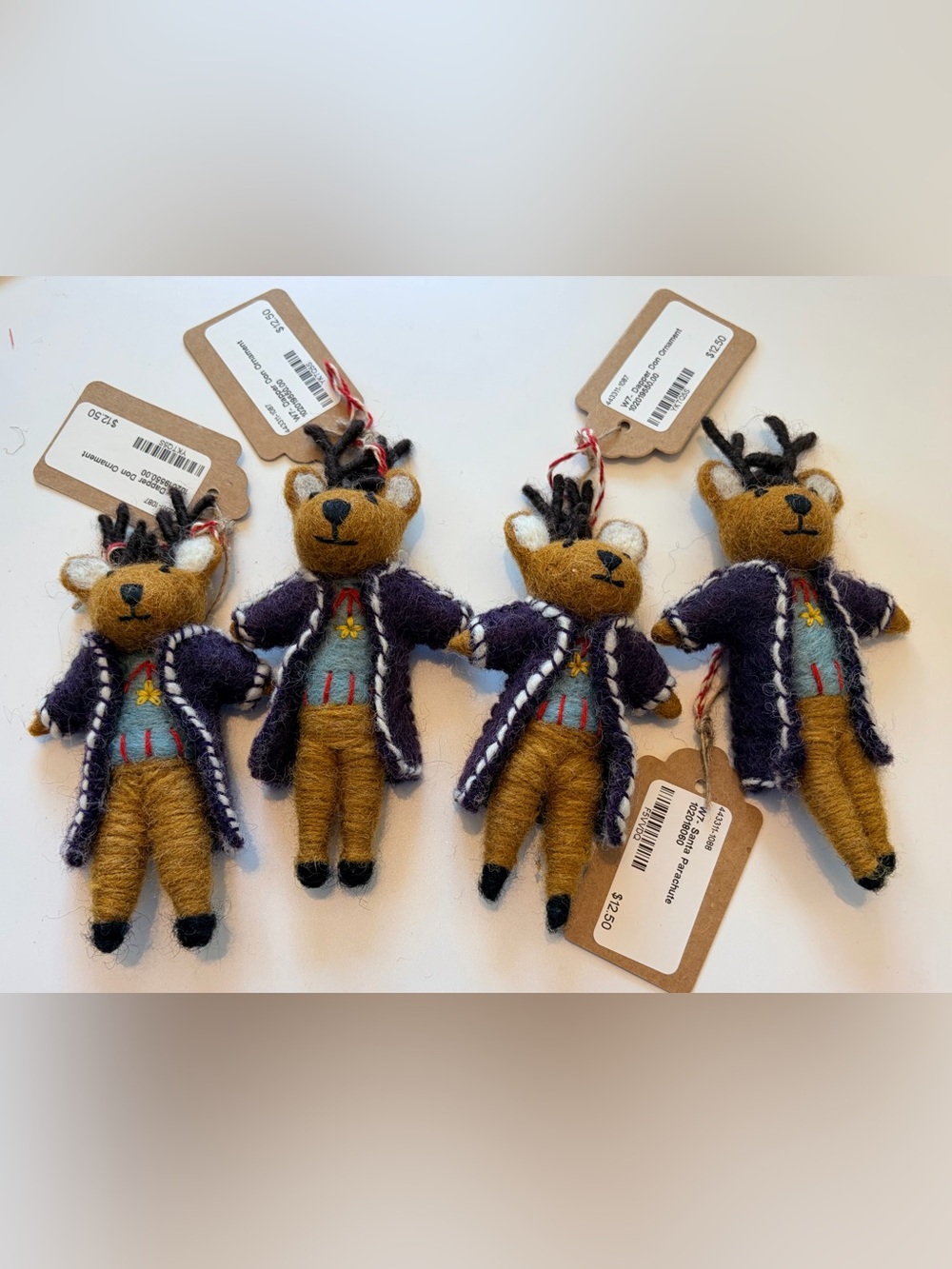 Dapper Don Handmade Felt Ornament. Made in Nepal. Lot of 4 new with tags.